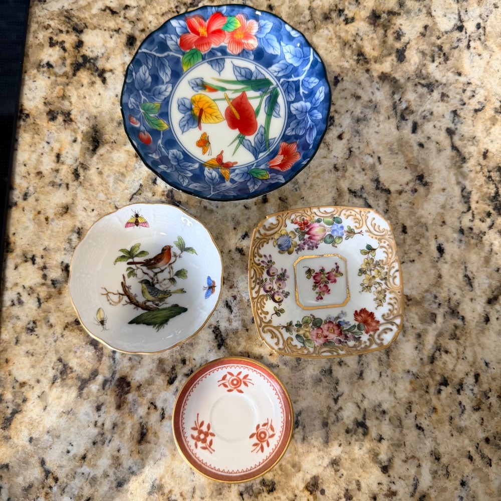 Vintage Miniature Dish Set Herend Hungary Rothschild Bird Japanese Floral 4pc
